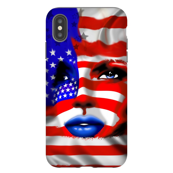 iPhone Xs Max StrongFit Usa Flag on Girl's Face by BluedarkArt