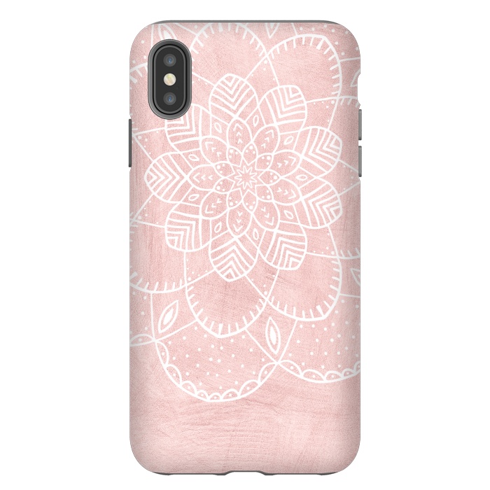 iPhone Xs Max StrongFit White Mandala on Pink Faux Marble by  Utart