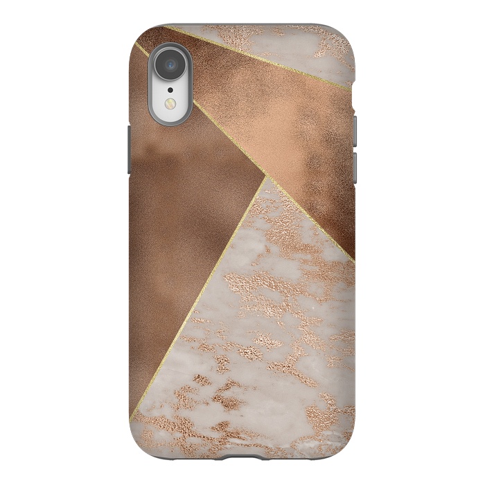 iPhone Xr StrongFit Modern minimalistic Copper Marble Triangles  by  Utart