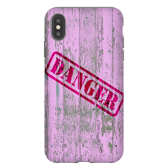 iPhone Xs Max StrongFit Pink Danger Sign On Old Wooden Planks by Andrea Haase