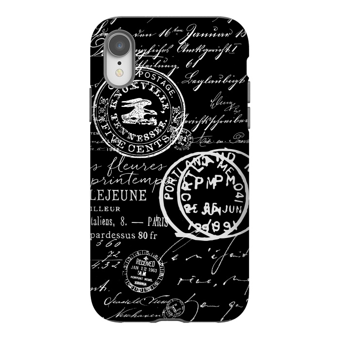 iPhone Xr StrongFit Vintage Handwriting White On Black by Andrea Haase