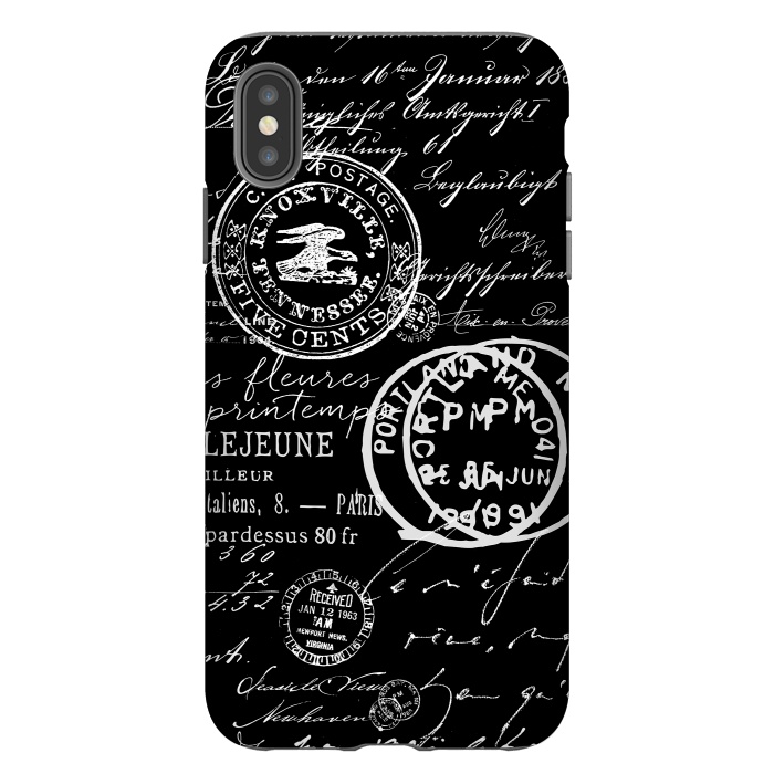 iPhone Xs Max StrongFit Vintage Handwriting White On Black by Andrea Haase