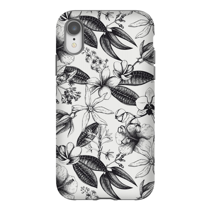 iPhone Xr StrongFit Black And White Exotic Flower Pattern by Andrea Haase
