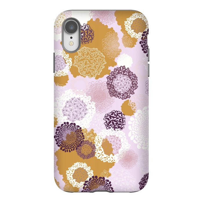 iPhone Xr StrongFit Doily Flowers on Pink by Paula Ohreen