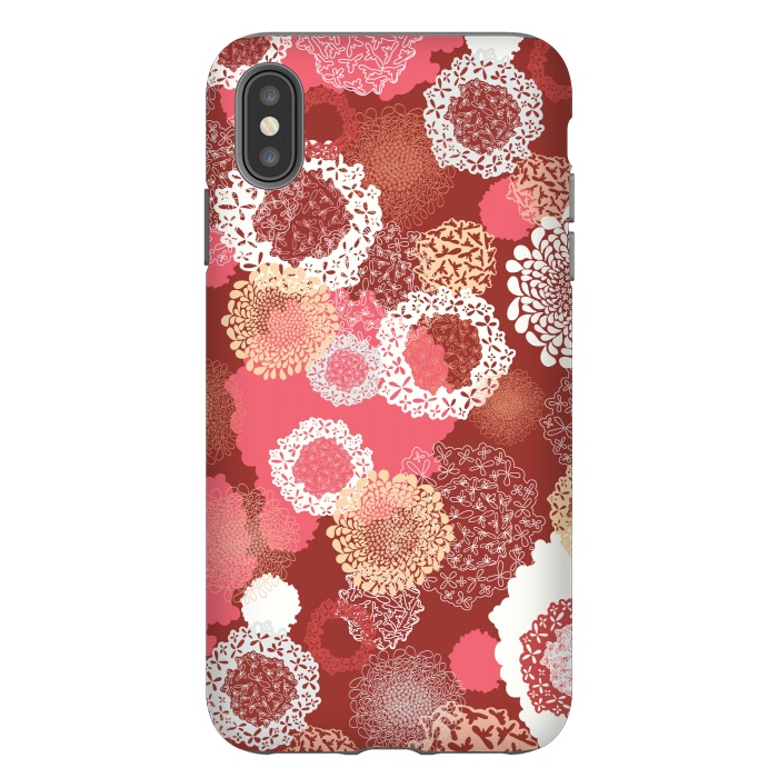 iPhone Xs Max StrongFit Doily Flowers on Red by Paula Ohreen