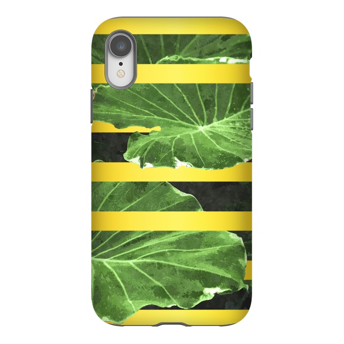 iPhone Xr StrongFit Green Leaves and Gold Stripes by Alemi