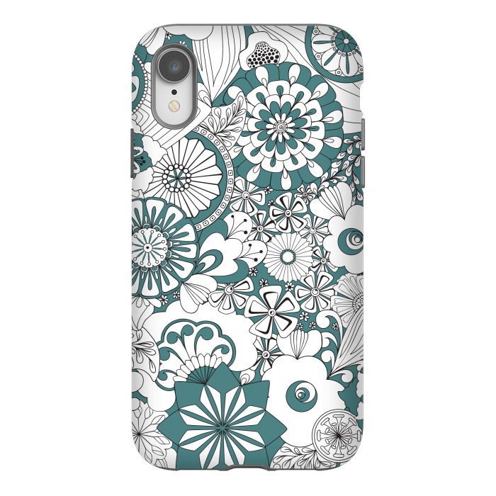 iPhone Xr StrongFit 70s Flowers - Blue and White by Paula Ohreen