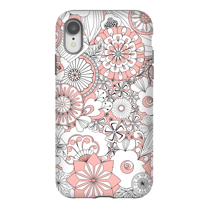 iPhone Xr StrongFit 70s Flowers - Baby Pink and White by Paula Ohreen