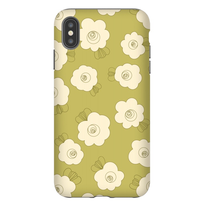 iPhone Xs Max StrongFit Fluffy Flowers - Cream on Sap Green by Paula Ohreen