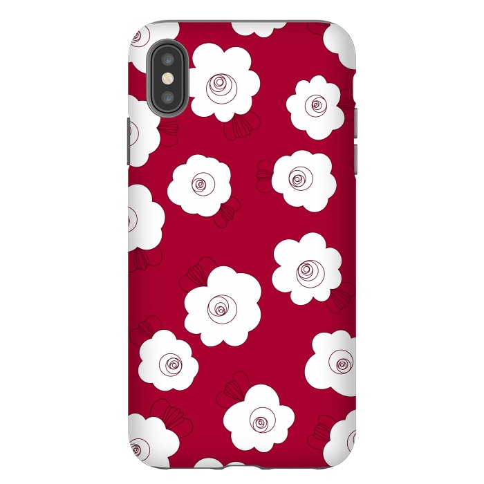 iPhone Xs Max StrongFit Fluffy Flowers - White on Red by Paula Ohreen