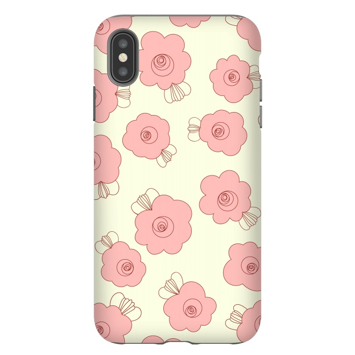 iPhone Xs Max StrongFit Fluffy Flowers - Pink on Cream by Paula Ohreen