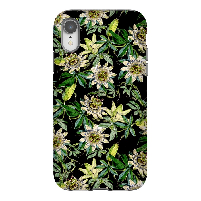 iPhone Xr StrongFit Black Vintage Passiflora Pattern by  Utart