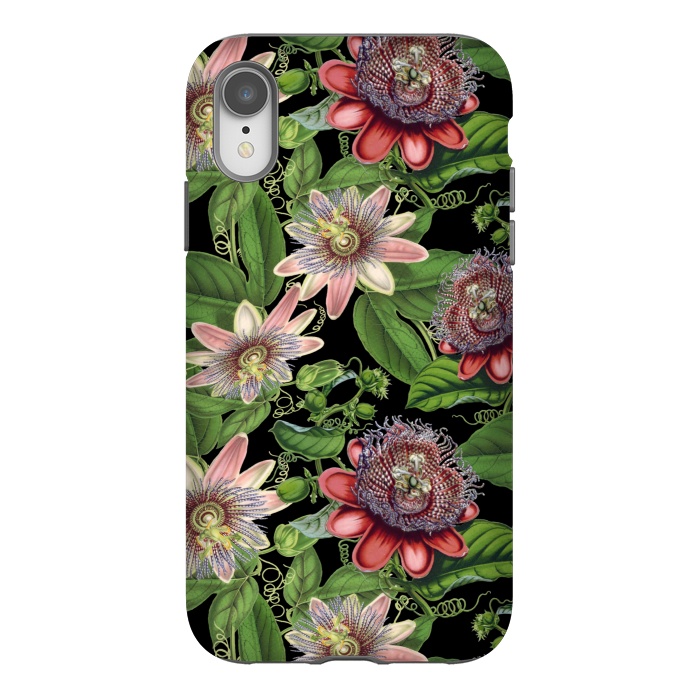 iPhone Xr StrongFit Vintage Passiflora Pattern on Black by  Utart