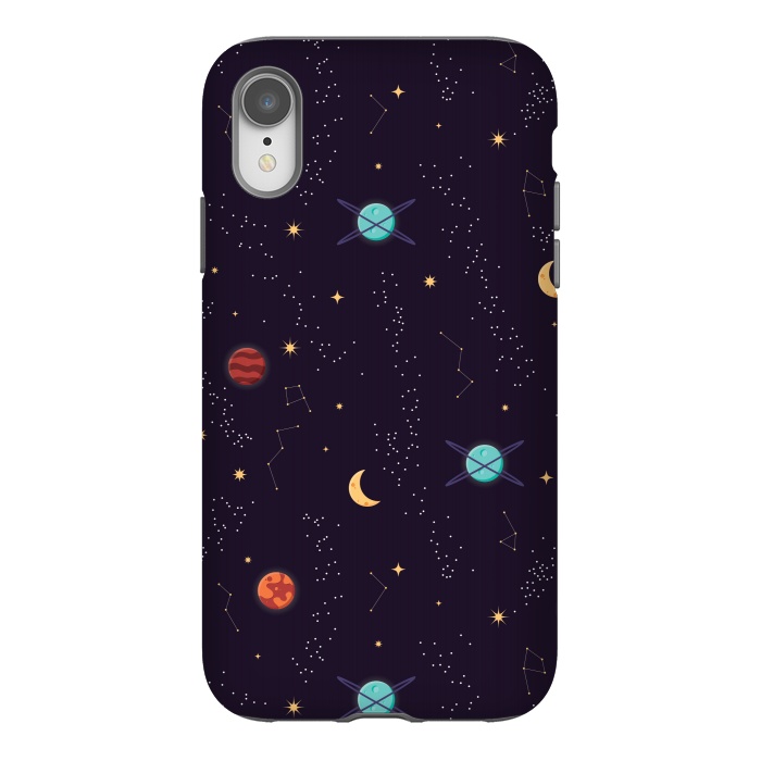 iPhone Xr StrongFit Universe with planets and stars seamless pattern, cosmos starry night sky, vector illustration by Jelena Obradovic