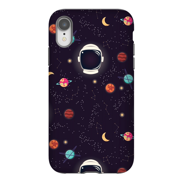 iPhone Xr StrongFit Universe with planets, stars and astronaut helmet seamless pattern, cosmos starry night sky by Jelena Obradovic
