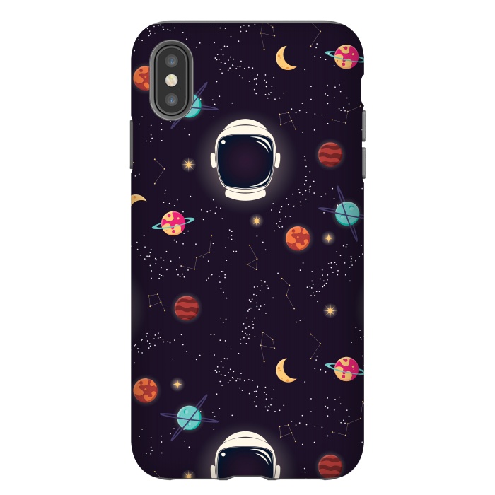 iPhone Xs Max StrongFit Universe with planets, stars and astronaut helmet seamless pattern, cosmos starry night sky by Jelena Obradovic