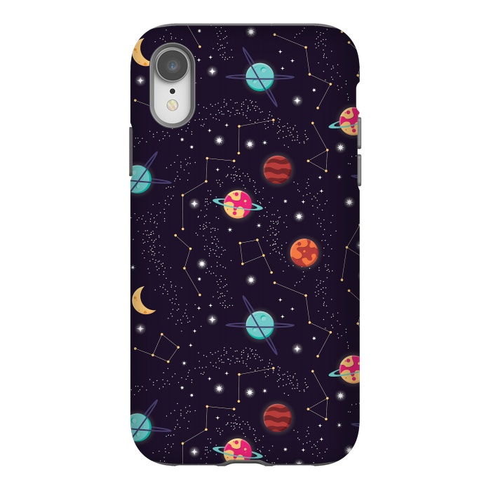 iPhone Xr StrongFit Universe with planets and stars seamless pattern, cosmos starry night sky 004 by Jelena Obradovic