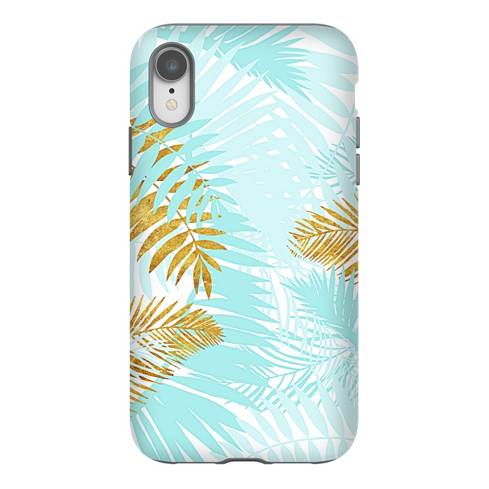 iPhone Xr StrongFit Teal and Gold Palm Leaves by  Utart