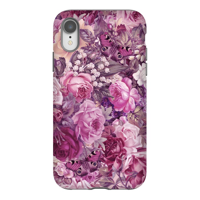 iPhone Xr StrongFit Vintage Pink Rose Butterfly Pattern by Andrea Haase