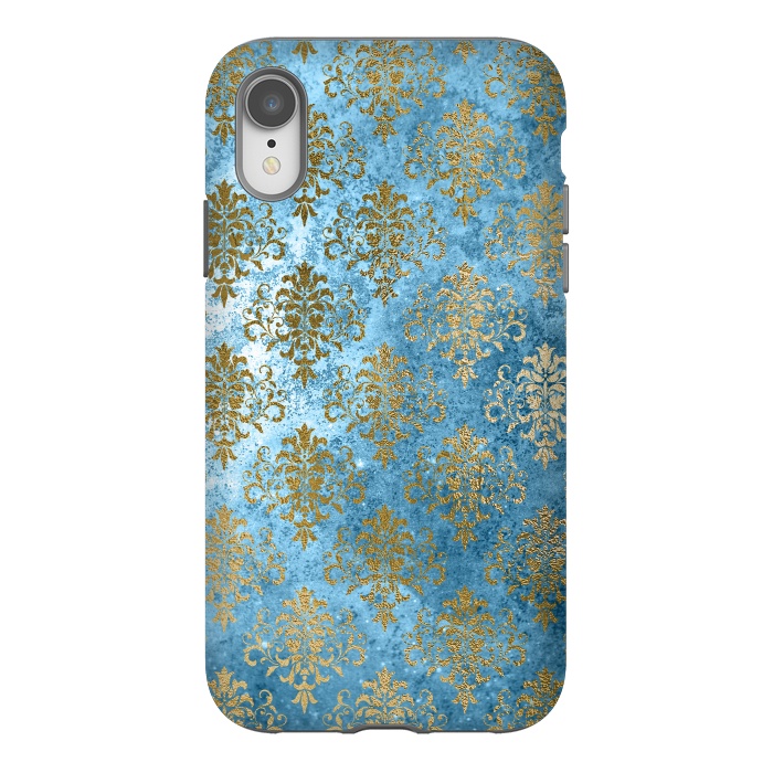 iPhone Xr StrongFit Blue and Gold Trendy Vintage Damask Pattern by  Utart
