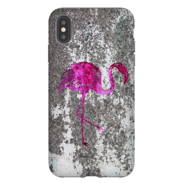 iPhone Xs Max StrongFit Pink Flamingo Bird On Grunge Wall by Andrea Haase