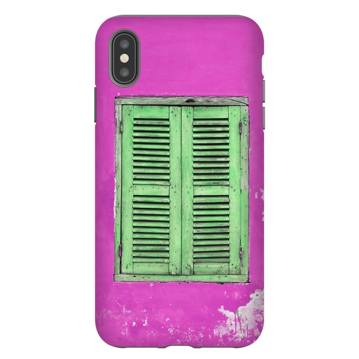 iPhone Xs Max StrongFit Turquoise Green Shutters In Pink Wall by Andrea Haase