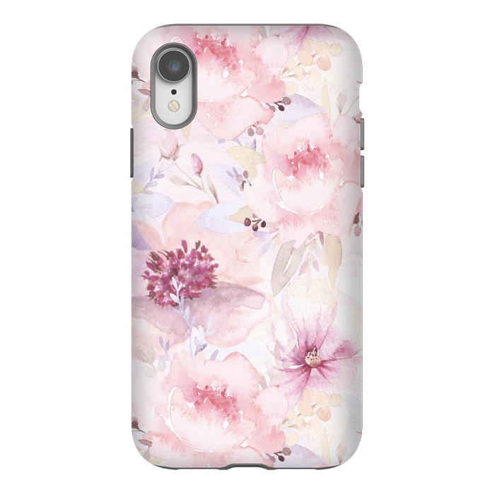 iPhone Xr StrongFit Pink Pastel Watercolor Flower Pattern by  Utart