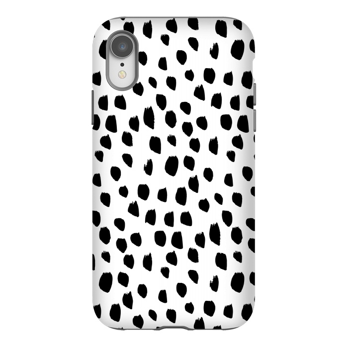 iPhone Xr StrongFit Hand drawn black crazy polka dots on white by DaDo ART