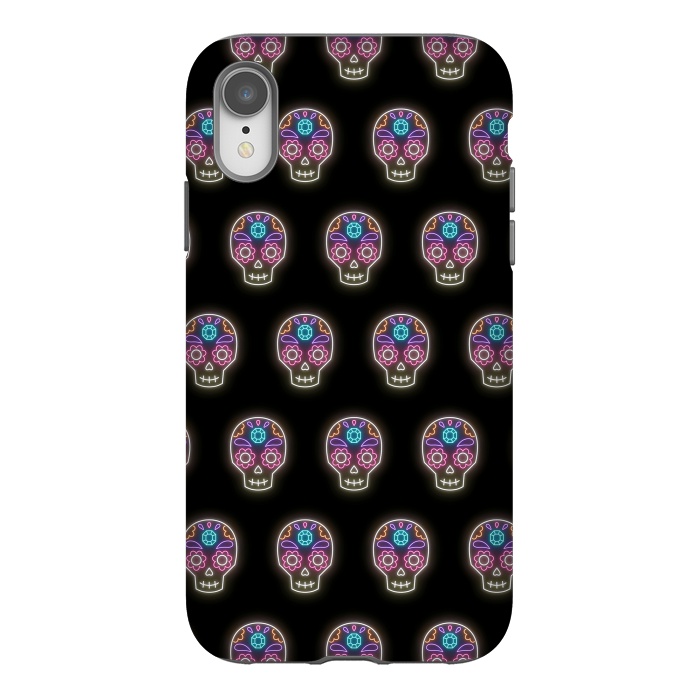iPhone Xr StrongFit Neon sugar skull pattern by Laura Nagel