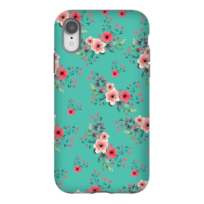 iPhone Xr StrongFit Flowers in Aquamarine by Rossy Villarreal