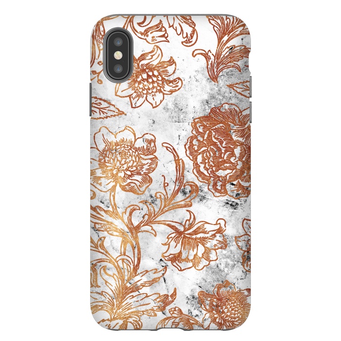 iPhone Xs Max StrongFit Golden flowers line art on white marble by Oana 
