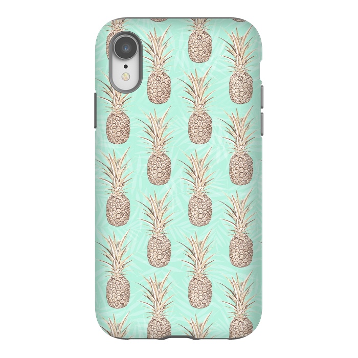 iPhone Xr StrongFit Golden and mint pineapples pattern by InovArts