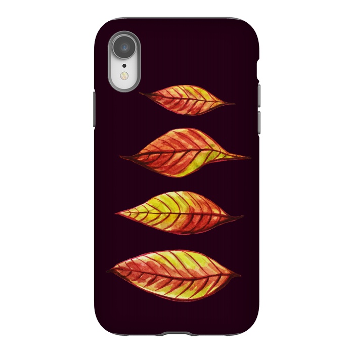 iPhone Xr StrongFit Four Red Yellow Ink Watercolor Painted Autumn Leaves by Boriana Giormova