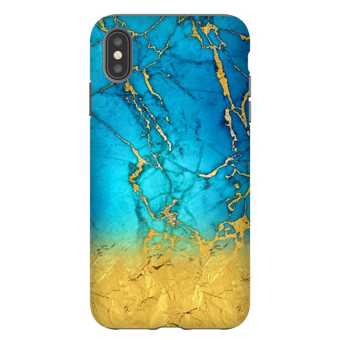 iPhone Xs Max StrongFit Sea Blue and Sun Gold Marble and Glitter by  Utart