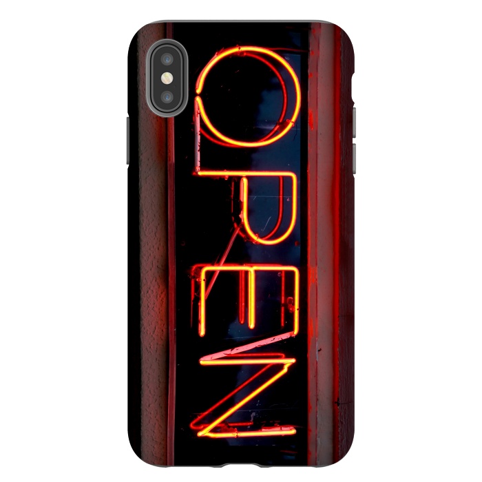 iPhone Xs Max StrongFit Neon Sign Word Open by Andrea Haase