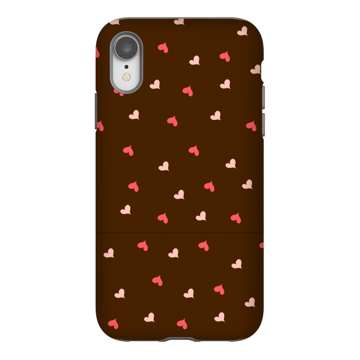 iPhone Xr StrongFit red hearts with brown background by MALLIKA