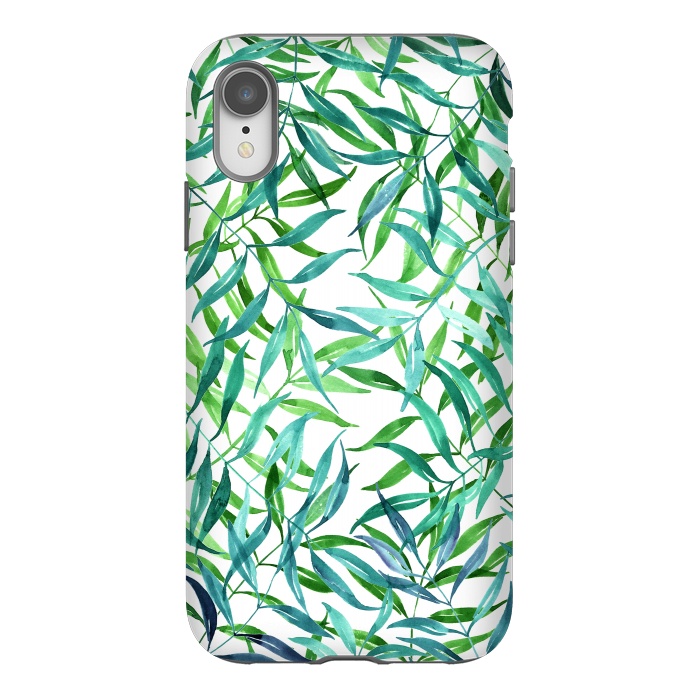 iPhone Xr StrongFit Green Palm Leaf Print by Becky Starsmore