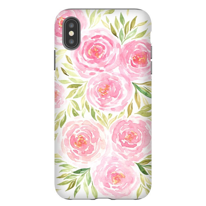 iPhone Xs Max StrongFit Pastel Pink Peony Floral Print by Becky Starsmore