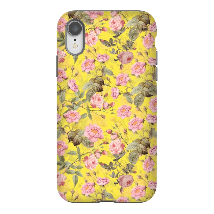 iPhone Xr StrongFit Pink English Roses on Yellow - Pattern by  Utart