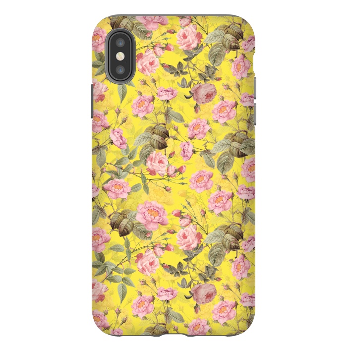 iPhone Xs Max StrongFit Pink English Roses on Yellow - Pattern by  Utart