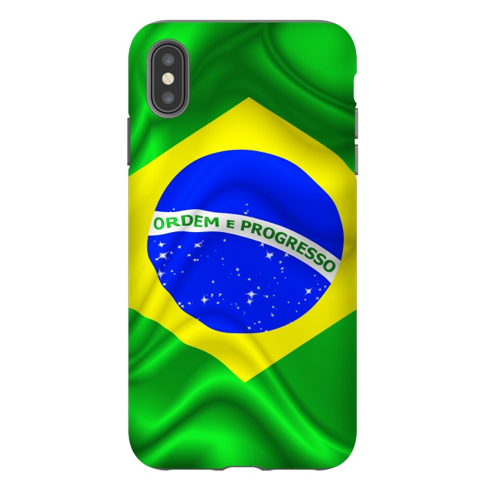 iPhone Xs Max StrongFit Brazil Waving Silk Flag by BluedarkArt
