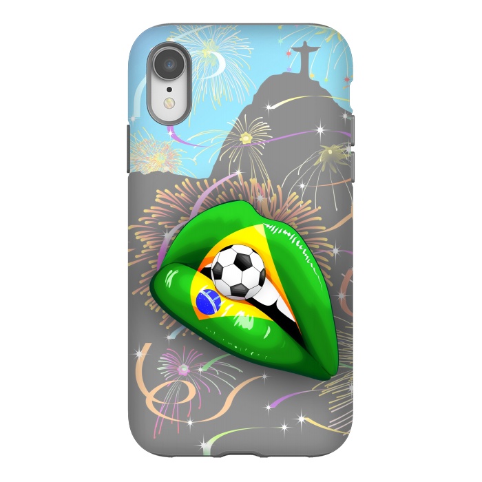 iPhone Xr StrongFit  Brazil Flag Lipstick Soccer Supporters on Sensual Woman's Lips by BluedarkArt