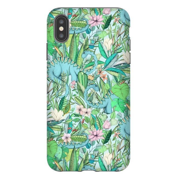 iPhone Xs Max StrongFit Summer Floral with Dinosaurs by Micklyn Le Feuvre