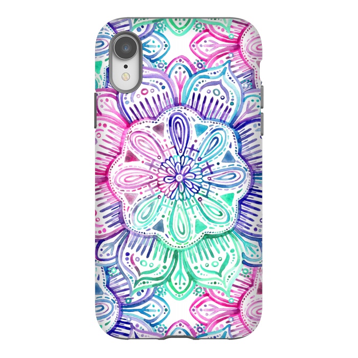 iPhone Xr StrongFit Watercolor Mandala in Mint, Magenta and Purple by Micklyn Le Feuvre