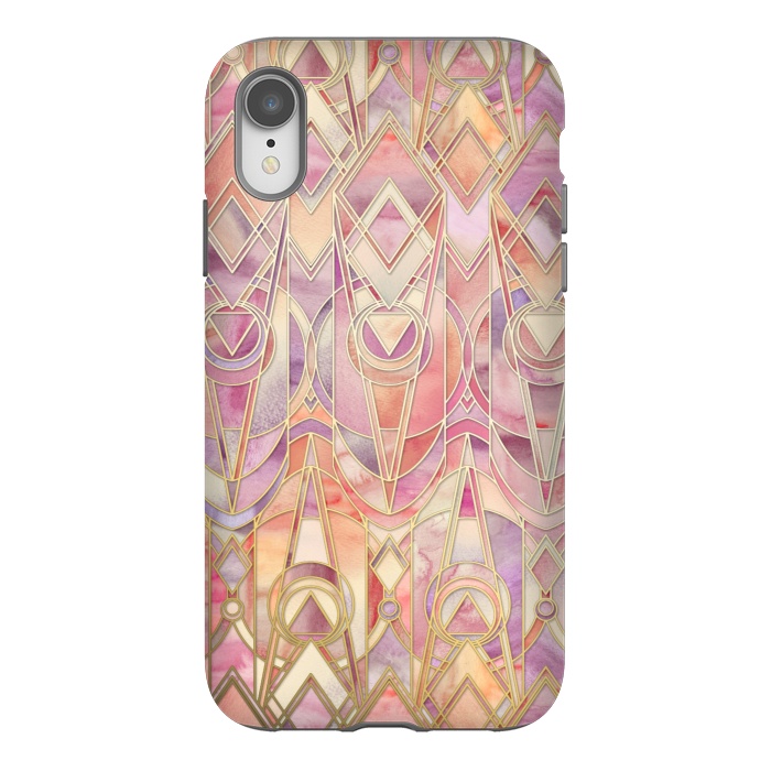 iPhone Xr StrongFit Glowing Coral and Amethyst Art Deco Pattern by Micklyn Le Feuvre