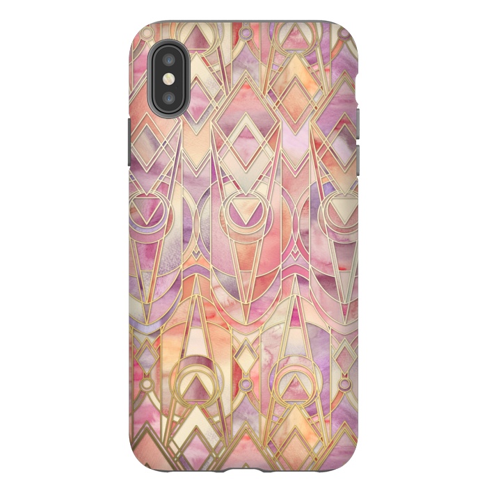 iPhone Xs Max StrongFit Glowing Coral and Amethyst Art Deco Pattern by Micklyn Le Feuvre