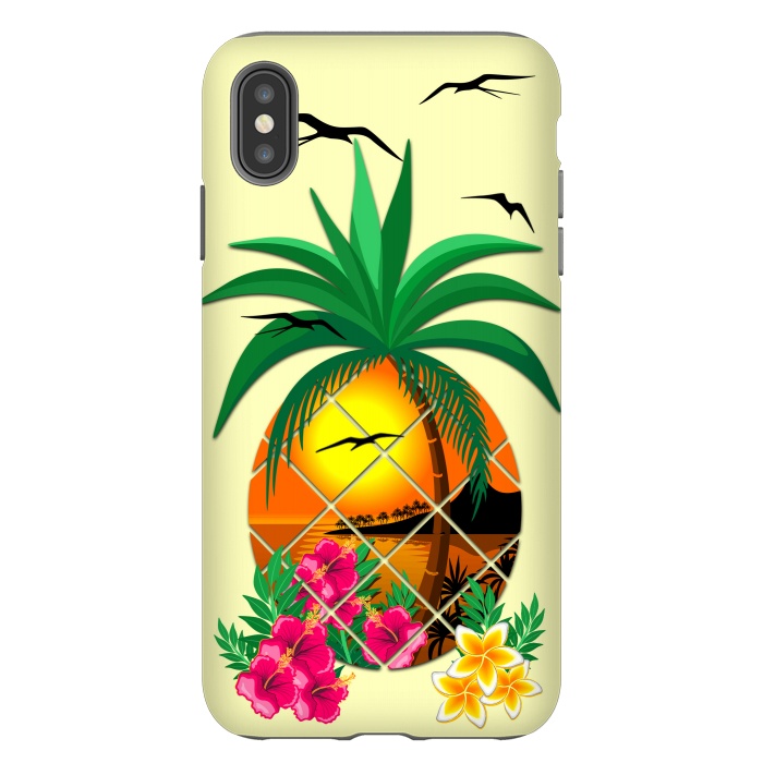 iPhone Xs Max StrongFit Pineapple Tropical Sunset, Palm Tree and Flowers by BluedarkArt