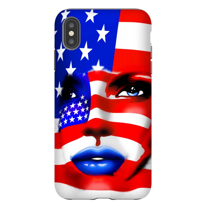 iPhone Xs Max StrongFit Usa Flag on Beatiful Girl's Face by BluedarkArt