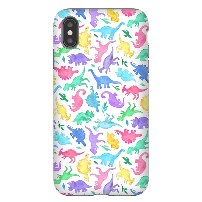 iPhone Xs Max StrongFit Ditsy Dinos in Bright Pastels on White by Micklyn Le Feuvre