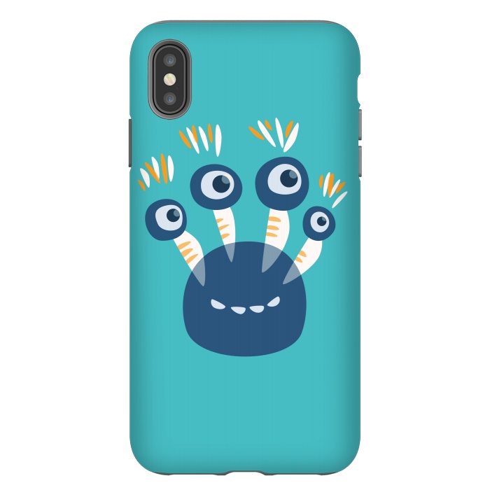 iPhone Xs Max StrongFit Cute Blue Cartoon Monster With Four Eyes by Boriana Giormova